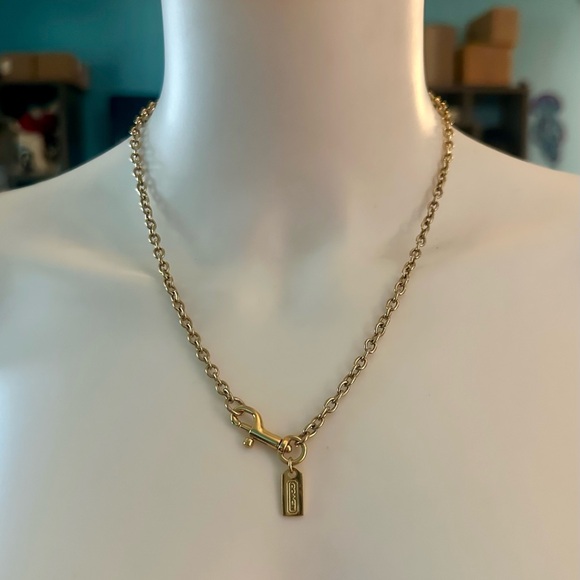 Coach Adjustable Gold-tone Hang Tag Charm Necklace Dog Leash Clip Clasp - Picture 10 of 11